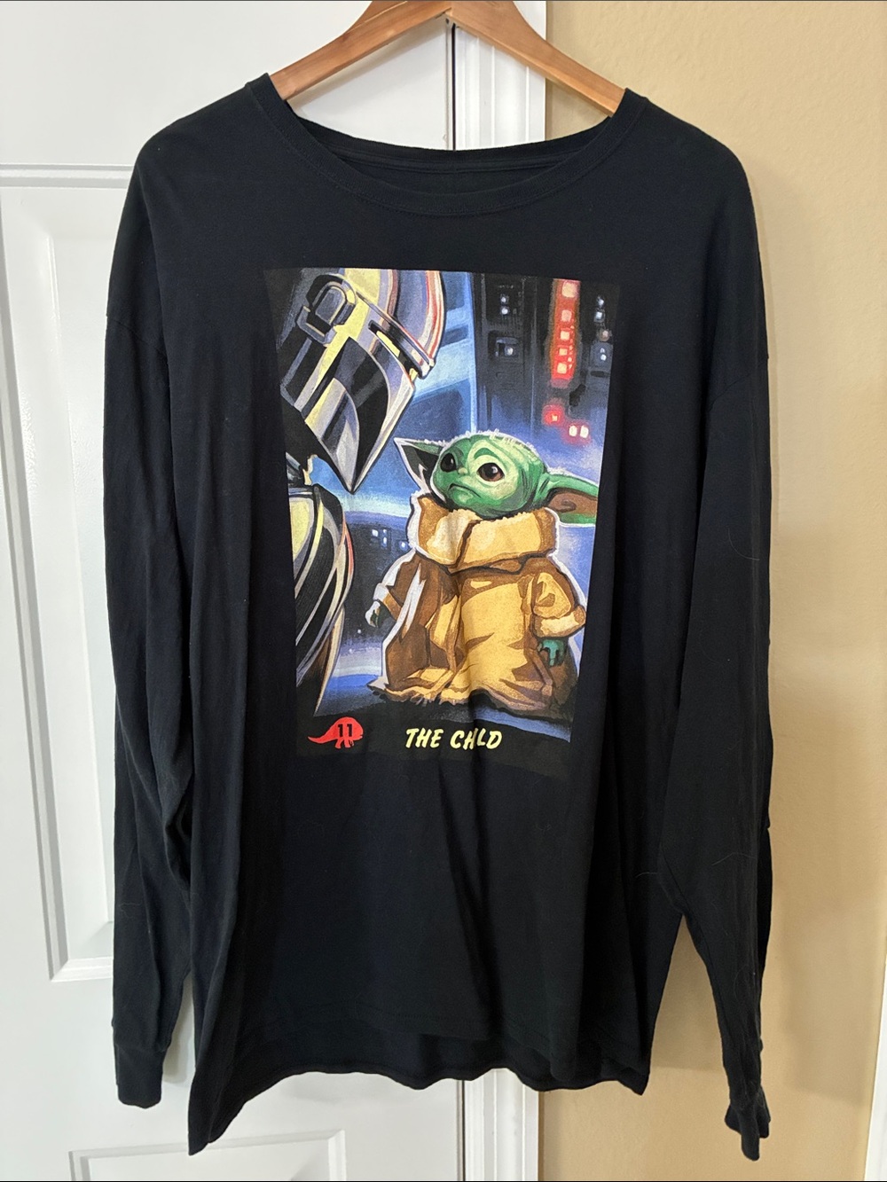 Star Wars Black Long Sleeve Shirt with The Child Graphic (Green, Yellow, Tan)